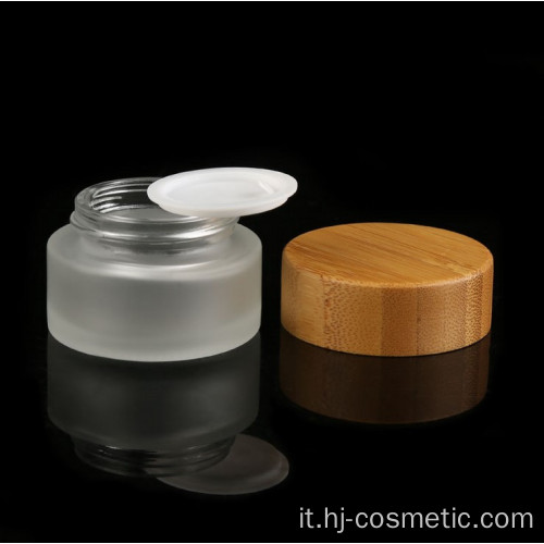 5g 15g 30g 50g 100g contenitori cosmetici all&#39;ingrosso viso crema glassato in vetro trasparente Vaso con coperchio in bambù